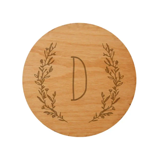 Personalization Mall Farmhouse Floral Personalized Initial Wood Coaster, D