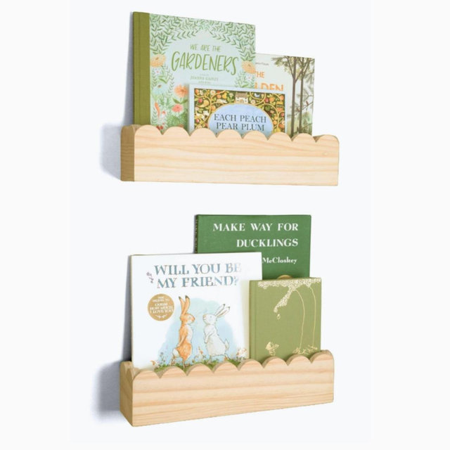 Scalloped Shelves Set of 2 - Wood Nursery Book Shelves - Preassembled Baby Bookshelf - Cloud Shelves for Nursery - Toddler Bookshelf for Nursery Bookshelf - Montessori Bookshelf Kids -Baby Book Shelf