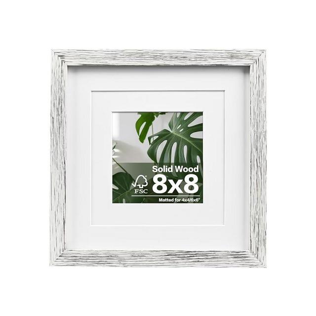Egofine 8x8 Picture Frame Made of Solid Wood with Plexiglass, Display Pictures 4x4/6x6 with Mat or 8x8 Without Mat for Tabletop and Wall Mounting, Driftwood White