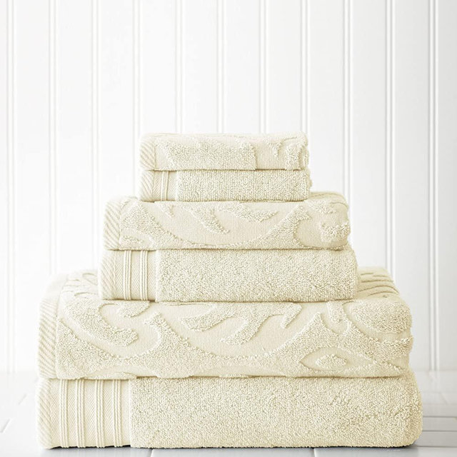 Amrapur Overseas 6-Piece Medallion Jacquard/Solid Ultra Soft 500GSM 100% Combed Cotton Towel Set [Ivory]