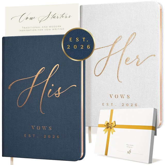 ARTESORI Custom 2026 Vow Books His & Hers - White & Navy Linen Wedding Vow Books Ideal as Accessories for Brides & Grooms, His & Hers Gifts - Wedding Registry Must Haves 2026 & Elopement Essentials