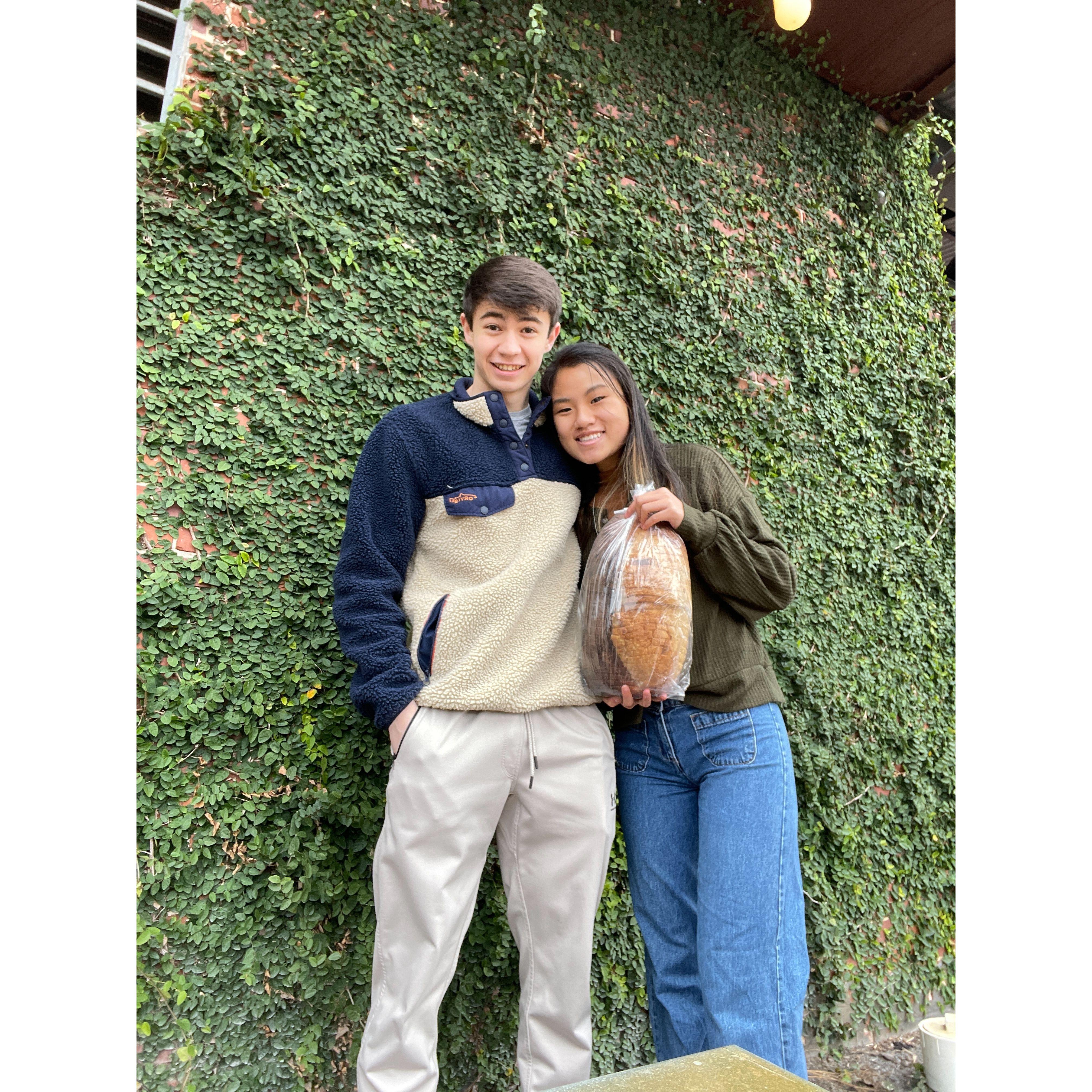 Winter 2022: We started dating in January after coming back from a Christmas break. This is one of our first dates to the farmer’s market!