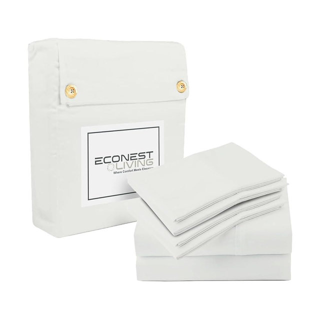 ECONEST LIVING Luxury Egyptian Cotton Queen Size Sheet Set - 1000 Thread Count 6 Piece Queen Sheets with 4 Pillowcases, Soft, Cooling Sateen Weave Bed Sheets - Fits Upto 16” Deep Pocket -White