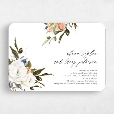 White Rounded Wedding Invitation - Octavia Script