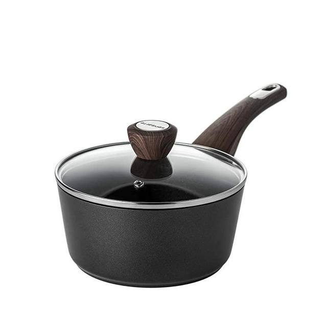 SENSARTE Saucepan Nonstick Sauce Pot with Glass Lid Black Soup Pan