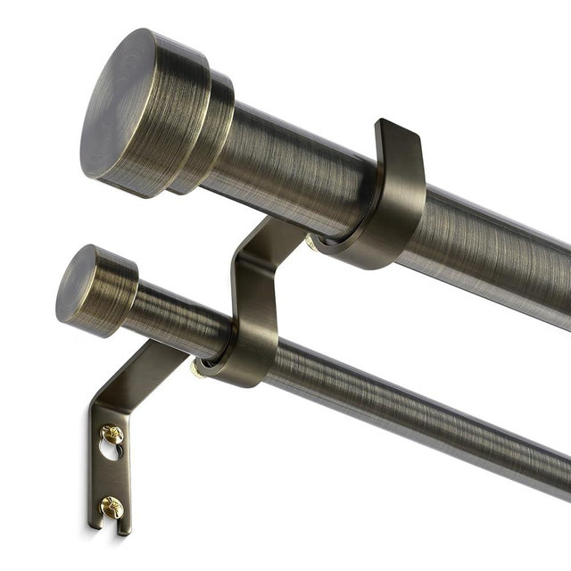 Wolistsa Antique Bronze Double Curtain Rod, Extra Long Dual Curtain Rods for Windows 72 to 144 Inch, 1 Inch Adjustable Heavy Duty Spliced Double Rod, Pro-Plating Process, Aluminium Finials