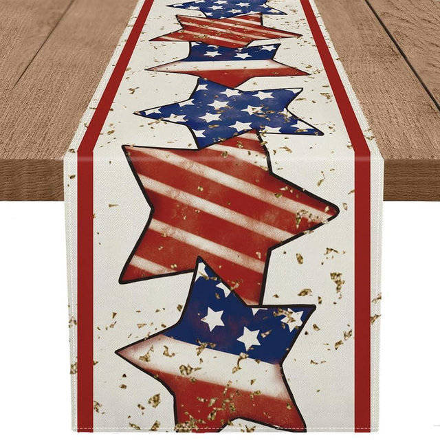 GPGHE 4th of July Table Runner America Flag Stars Stripe Patriotic Table Runners Memorial Day Independence Day Vintage Kitchen Dining Home Party Decor Supply 13x72 Inch