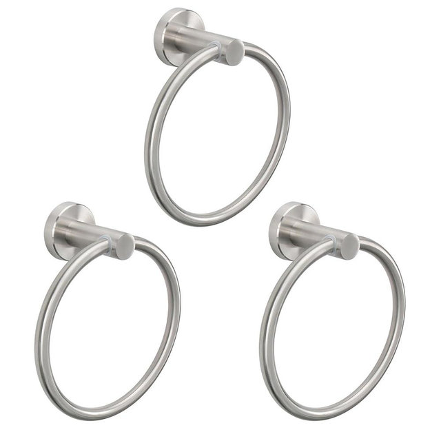 NearMoon Bath Towel Ring, Bathroom Hardware Accessories-Thicken Stainless Steel Hand Towel Holder for Bathroom, Modern Round Towel Hanger Wall Mounted (Brushed Nickel, 3 Pack)