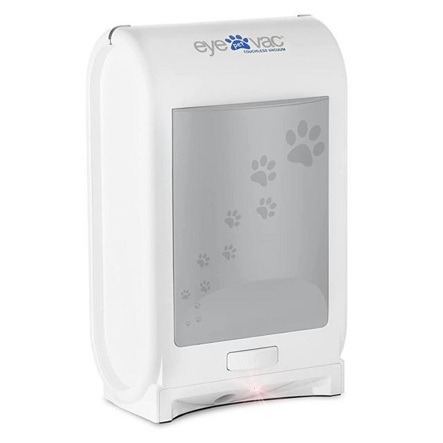 EyeVac Pet -Touchless Stationary Vacuum for Pet Hair, Dust and Debris. Designer White with Paw Prints