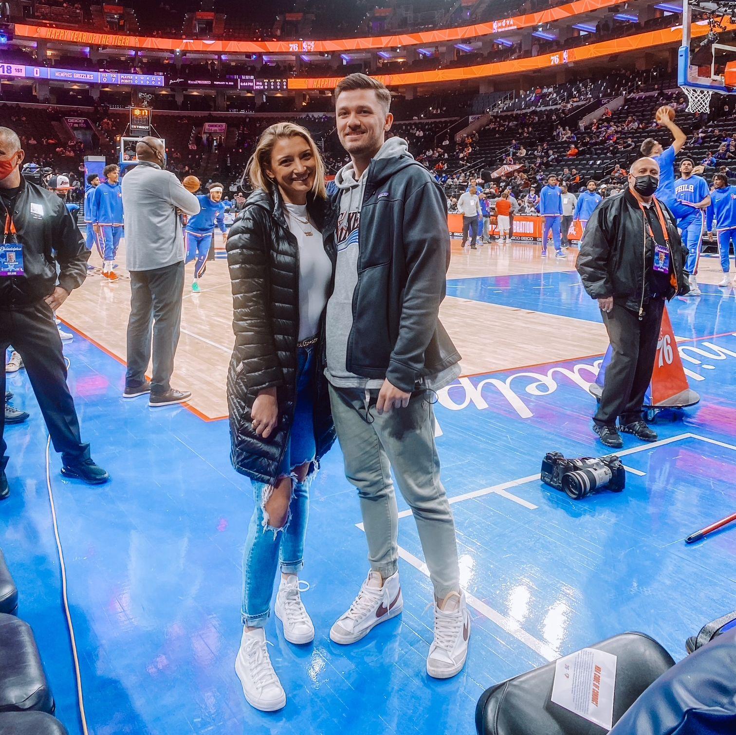 Court side at the Sixers game - thanks Devin!!