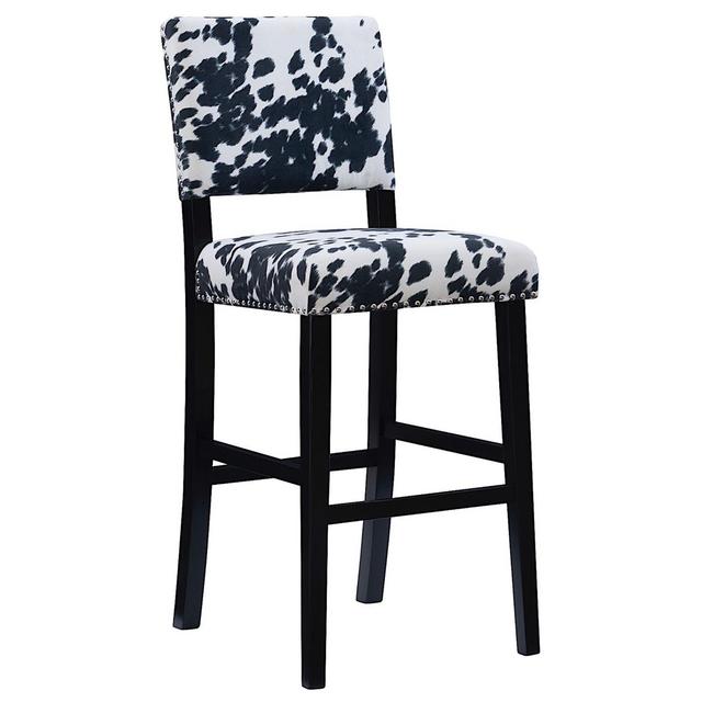 Linon Home Clayton Cow Print Bar Stool in Black