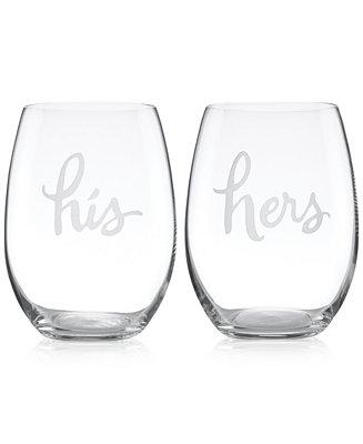 kate spade new york Two of a Kind His & Hers Stemless Wine Glasses, Set of 2