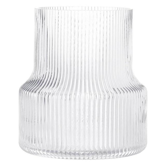 MELIUDEY Glass Vase Fluted Vase Ribbed Glass Vase, Flower Vase, Decorative Vase for Centerpieces, Modern Vase for Living Room, Table, Entryway, Desk, Shelf, Wedding, Office, 7.5 Inches