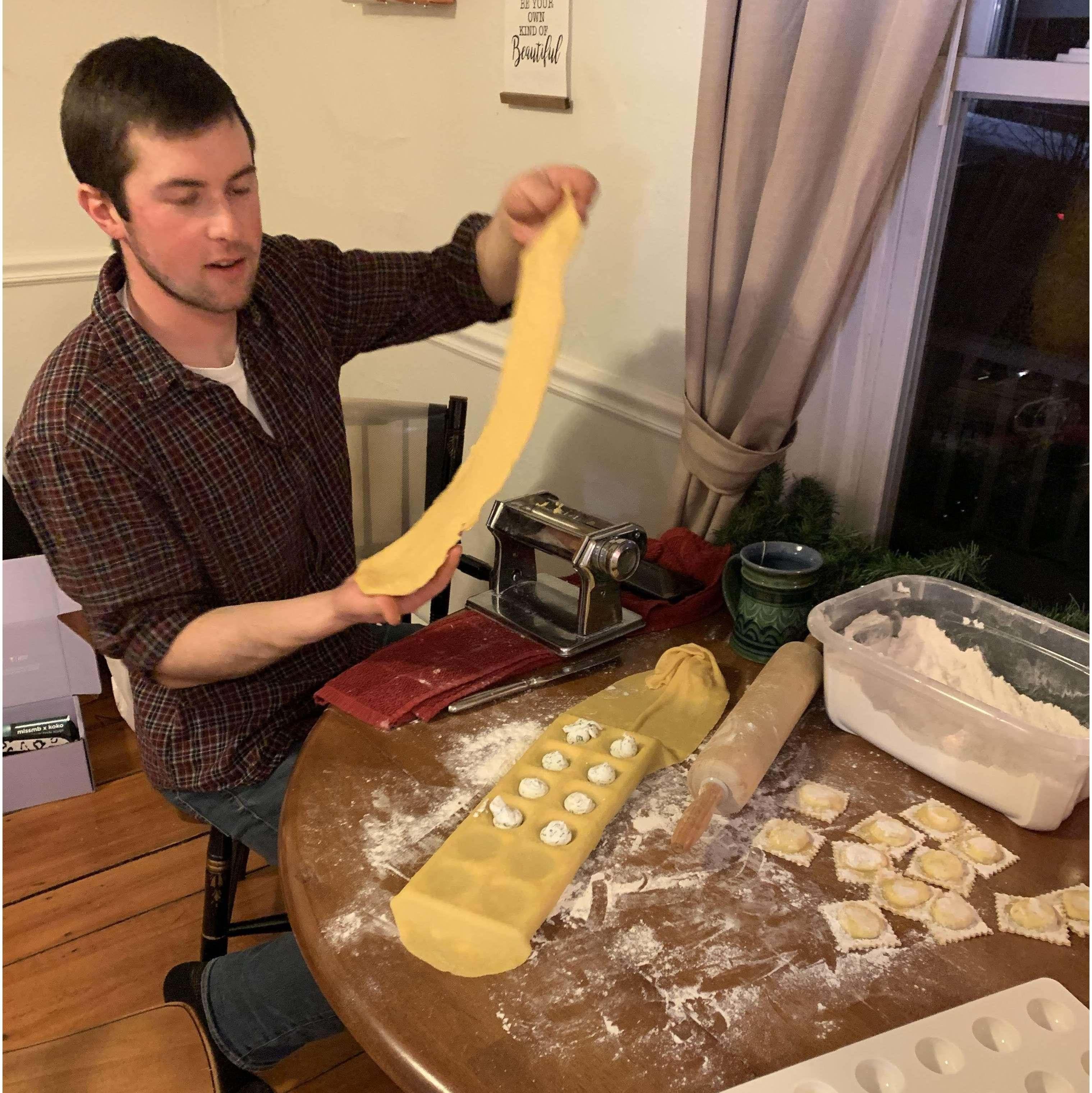 Making ravioli together! The first time Julia got hangry at Matt :)