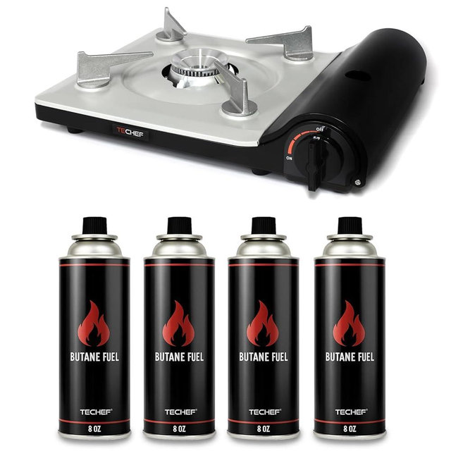 TECHEF - AGNI Portable Butane Gas Stove Burner, Made in Korea (Stove + 4 Butane)