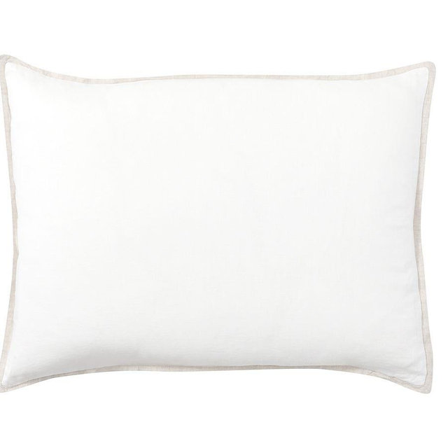 White/Flax Belgian Flax Linen Contrast Flange Shams, Standard, Set of 2