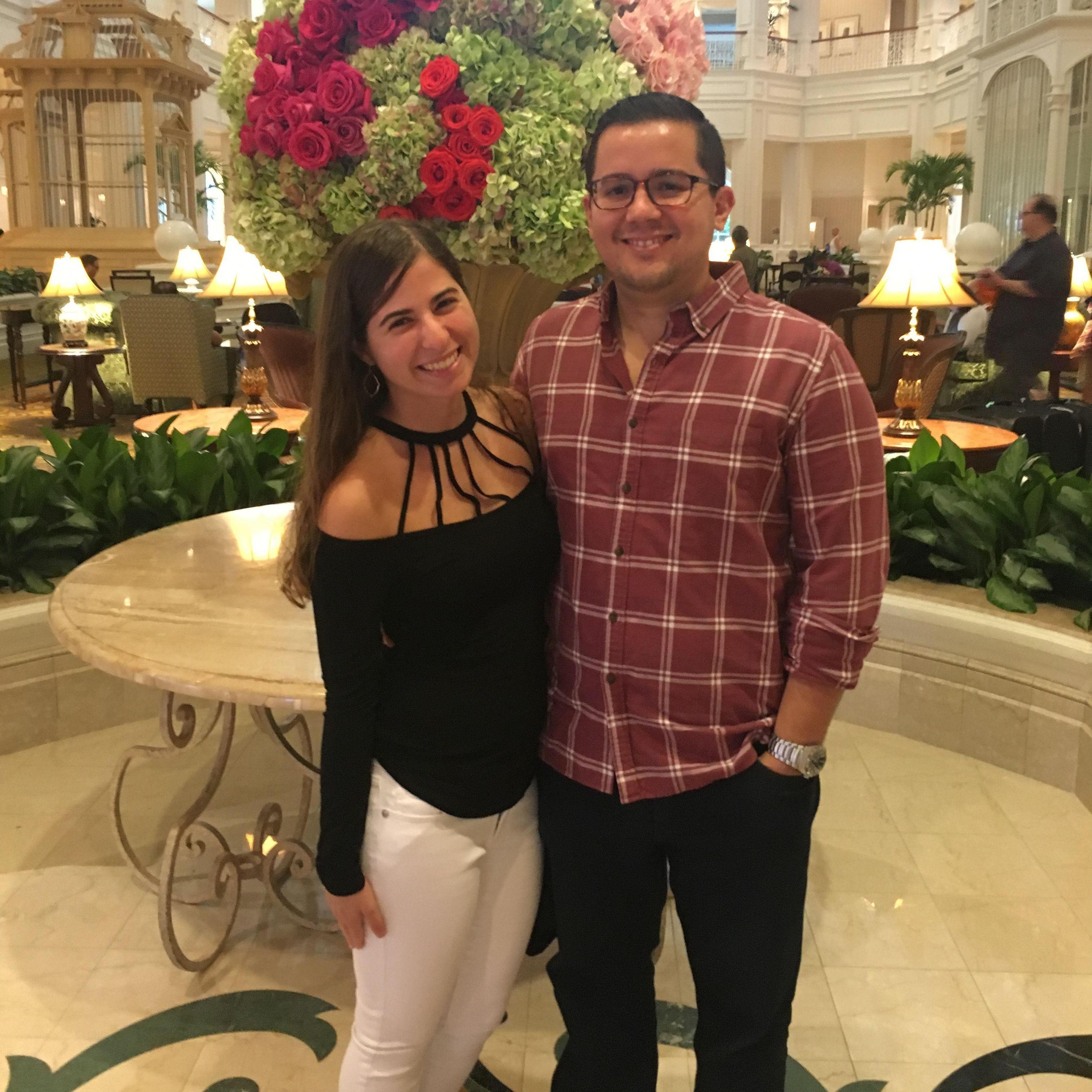 This photo was taken during our first-ever trip together in 2017, in the same exact spot at the Grand Floridian!