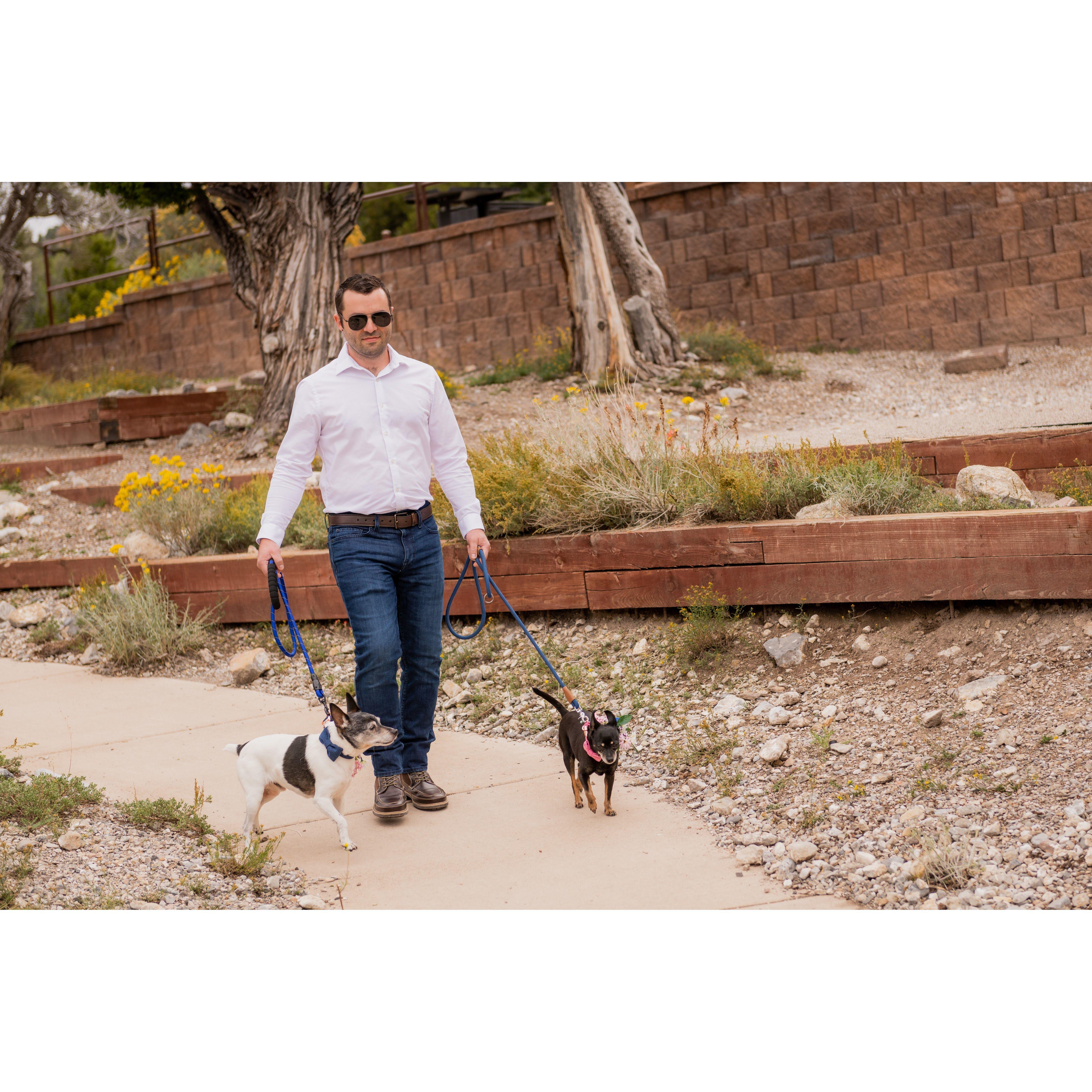 Shane and the pups walking down the aisle.