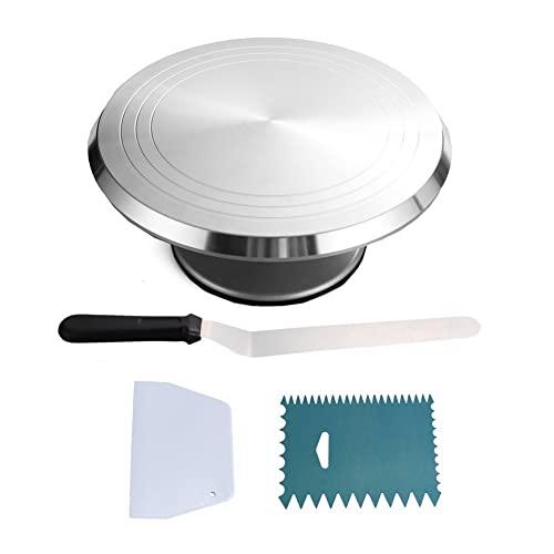 TANGCHU Sl Spatula & Decorating Comb | Non Slip Rubber Base, Durable Aluminum, Rotating |F, Birthdays, Round Cake Revolving Turnable 12''Stand With Icing Spatula & Decorati