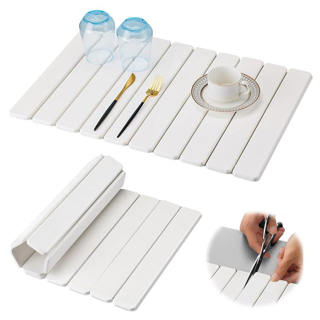 Large Stone Dish Drying Mat for Kitchen Counter, Quick Dry Stone Bath Mats for Bathroom, Foldable Ultra Absorbent Diatomaceous Earth Mat for Dishes Bottles Cups, Match Any Countertop, 23.23'' x 15.4''