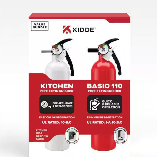 Kidde Residential and Kitchen 1-A:10-B:C Class ABC and Class BC 5.5 lbs. Fire Extinguisher (2-Pack), FA110G;M10G 21030930