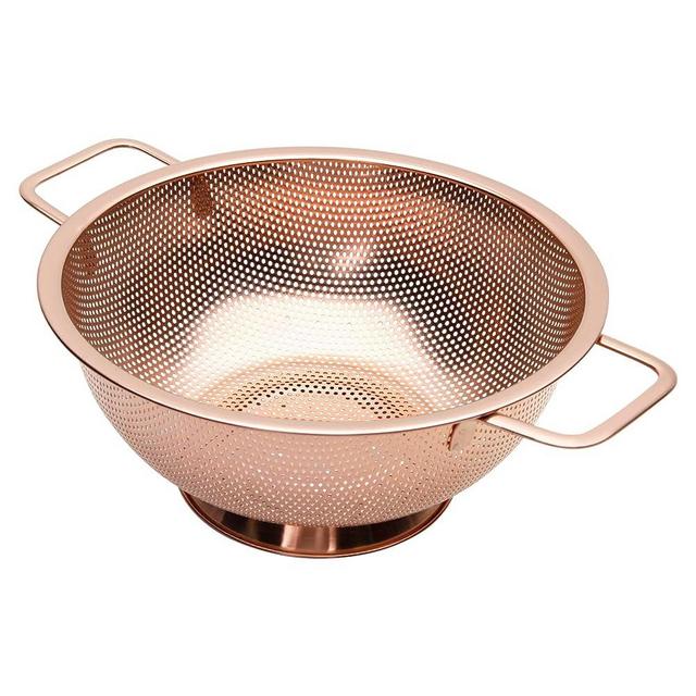 BLAGAIN Colander 3-Quart with Handle, Food Metal Strainer for Kitchen Sink, Pasta Pot for Noodles Vegetables and Fruits, Stainless Steel, Rose Gold
