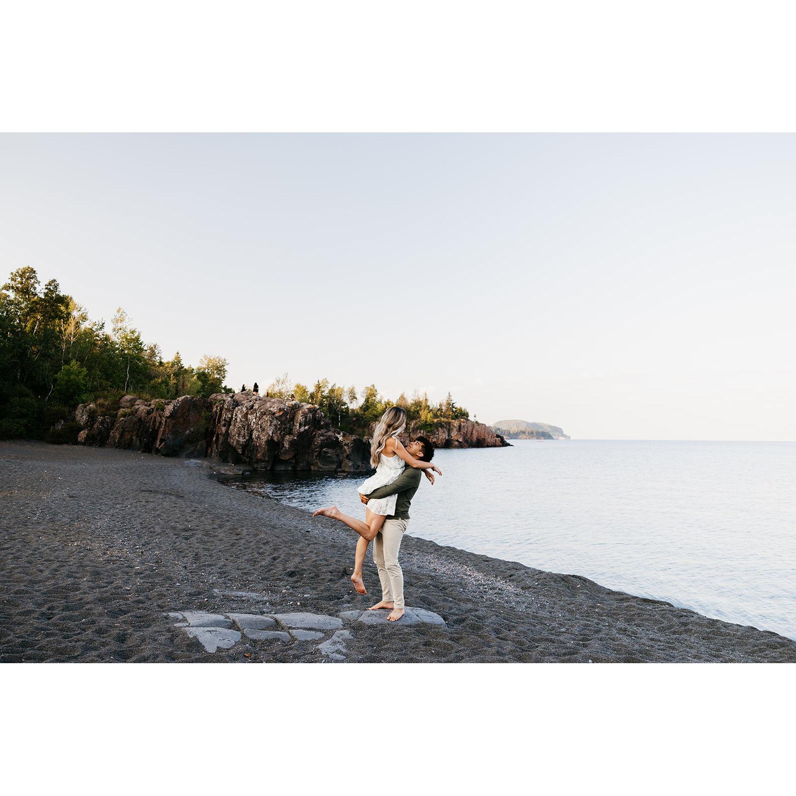 Engagement photo session at Black Beach, Silver Bay...