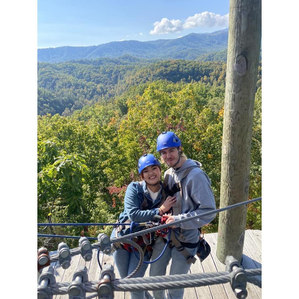 Ziplining! Fun Fact Spencer had the engagement ring in his pocket in this photo... not in a box.