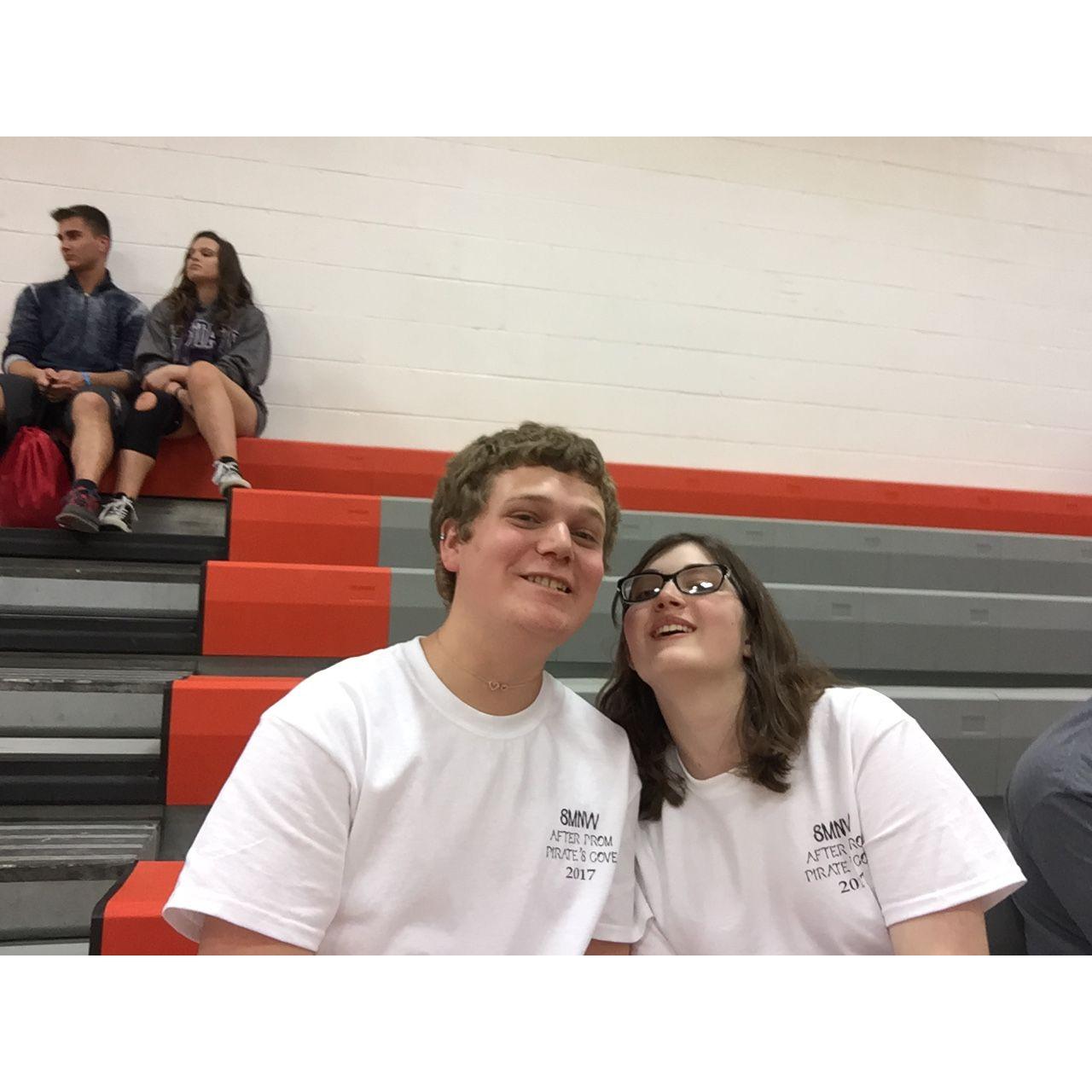 Goofing around in the stands at after prom in 2017.