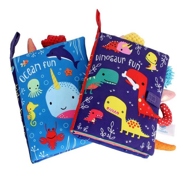 ORAPOH Dinosaur and Ocean Tail Baby Crinkle Cloth Book (2 Pack)
