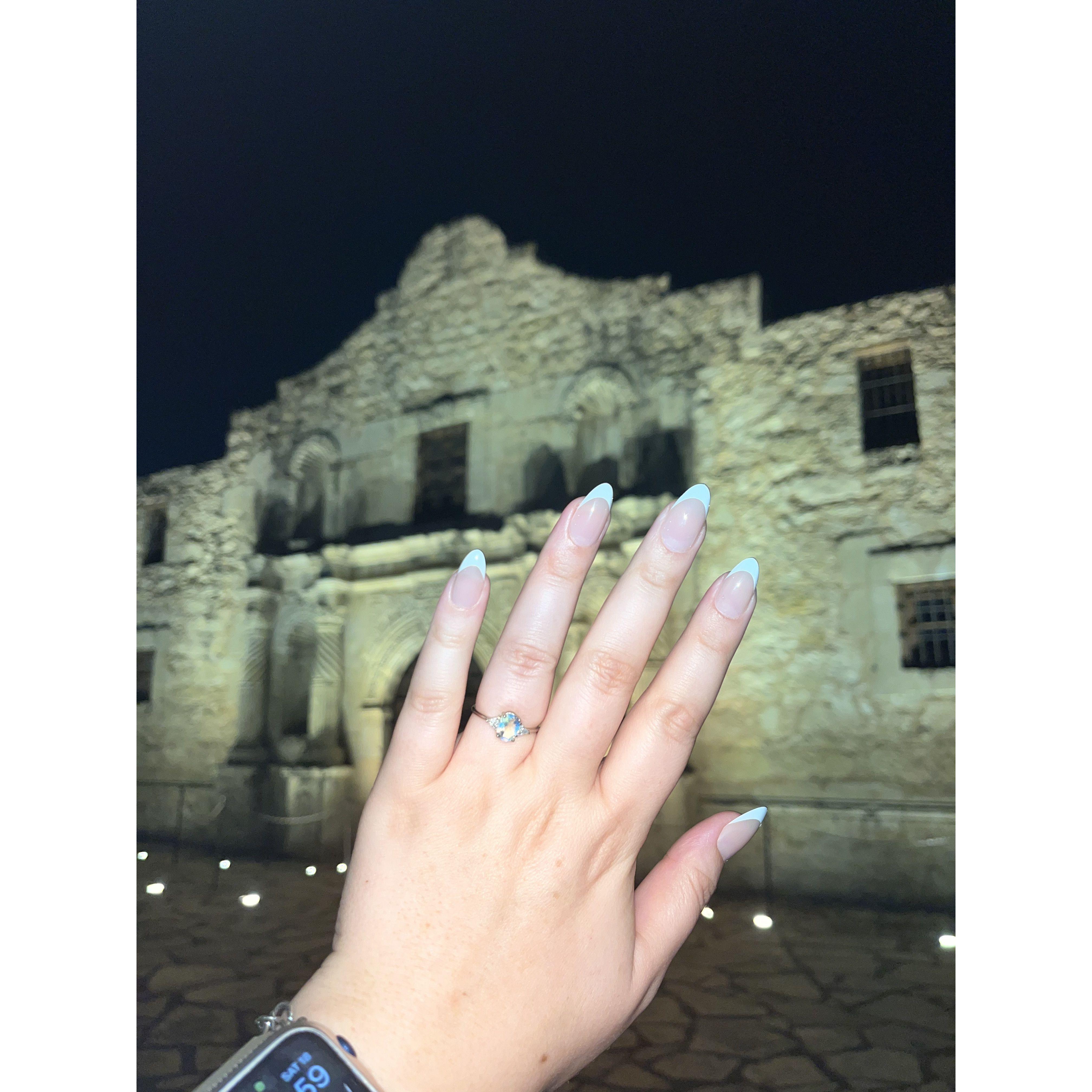 The night we got engaged at the Alamo