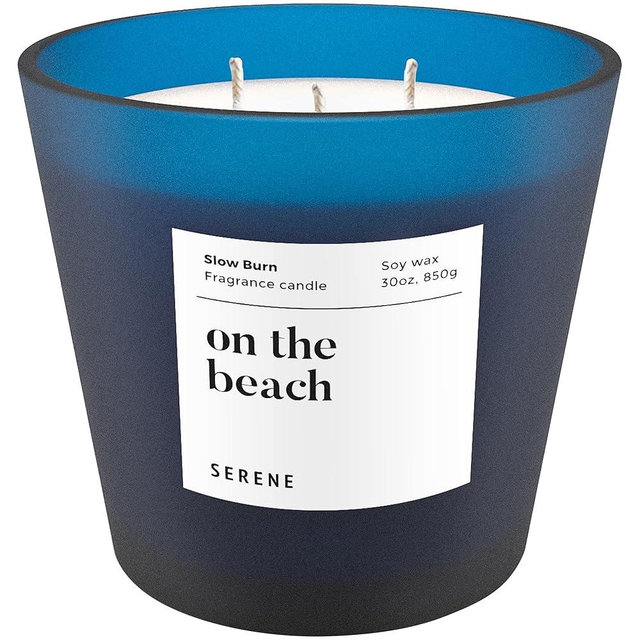 Hidden Label On The Beach Scented Candle, Non Toxic 30oz Large 3-Wick Soy Wax Candle, Up to 120 Hours Slow Burn, Ocean Sea Salt Home Fragrance for Bathroom, Spa Relaxation & Beach Gift