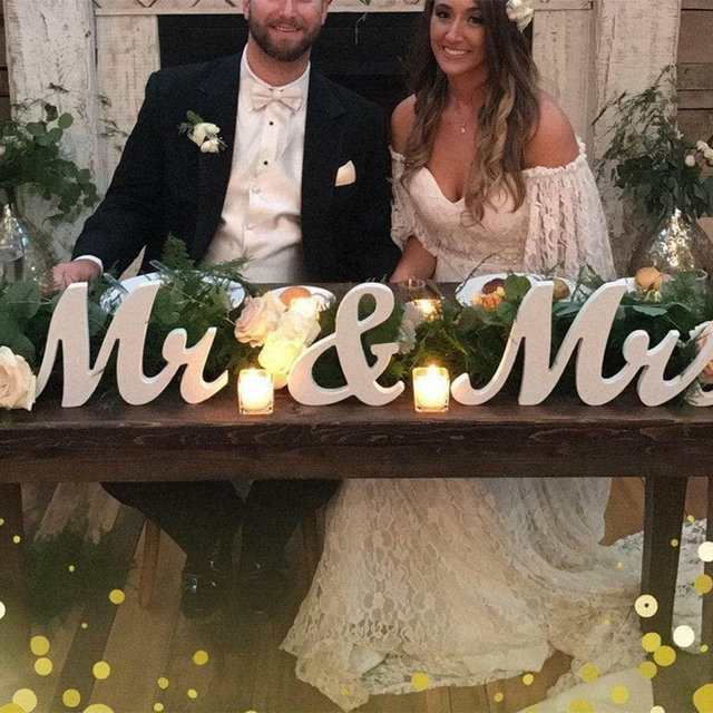 LinTimes Mr and Mrs Sign, Rustic Wooden Freestanding Mr & Mrs Letters Signs, Wedding Table, Photo Props, Party Table, Top Dinner Decorations, Just Married Anniversary Wedding Gifts, White