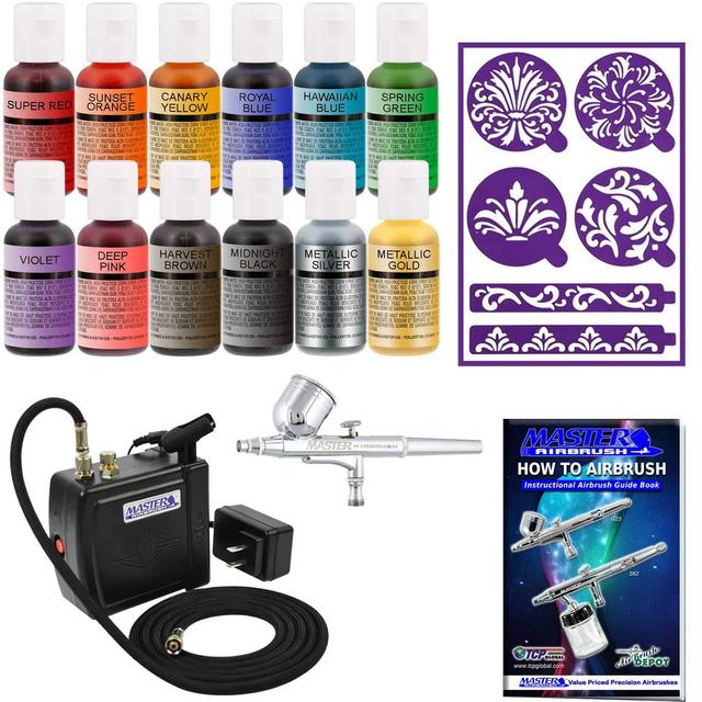 Airbrush Cake Decorating Kit with a Set of 12 Chefmaster Food Colors