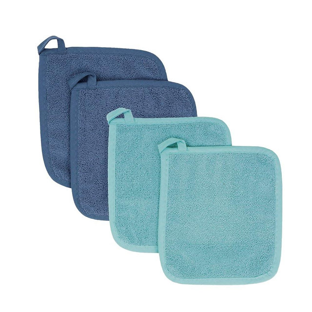 Ritz Terry Potholder & Hot Pad: Unparalleled Heat Resistant, Durable 100% Cotton – Ergonomically Designed for Optimal Grip – Easy-Care Machine Washable – Perfect for Your Kitchen – Dew/Federal, 4-Pk