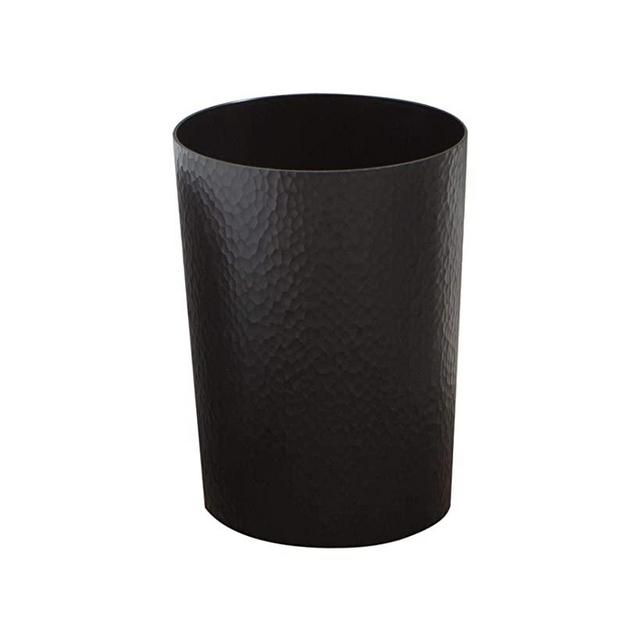 Bath Bliss Hammered Design Textured, Round Open Top 10 Liter Trash Can in Black for Bathroom, Bedroom, Kitchen Disposal Waste Bin
