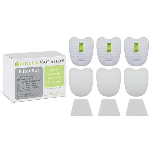 GreenVacShop 3PK Shark Rocket Zero-M Ultra-Light Corded Stick HV345 ZS350 ZS350C ZS351 ZS351C ZS352 Vacuum Replacement Filter Set 3 Foam+3 Felt+3 Post Filters Replaces Part# XPMFK320 1084FTV320