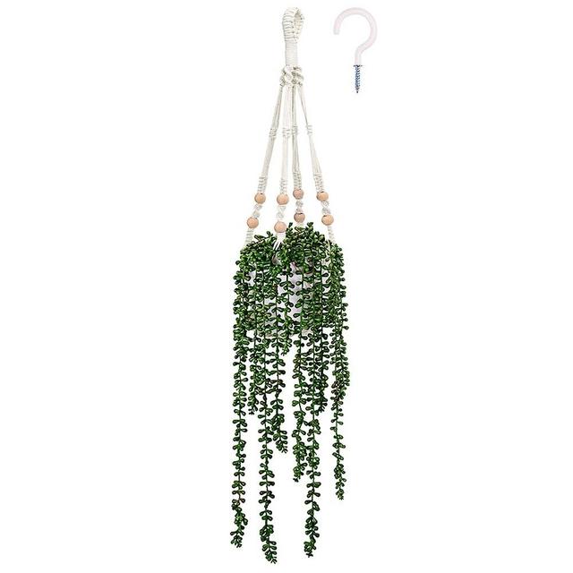 CEWOR Artificial Succulents Hanging Plants Fake String of Pearls Greenery with Planter for Home Wall Garden Indoor Outdoor Decor