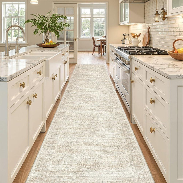 Restydon Long Hallway Runner Rug- Carpet Runners for Hallway 12ft, Anti Slip Backing Washable Rug Runner for Bathroom, Entrance, Living Room, Soft Low Pile Modern Rug Runner(2'x12', Beige/Ivory)
