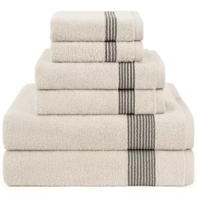 American Soft Linen Pleated Collection 100% Combed Cotton Luxury 6 Piece Towel Set, Zero Twist Ultra Soft and Plush Towels for Bathroom