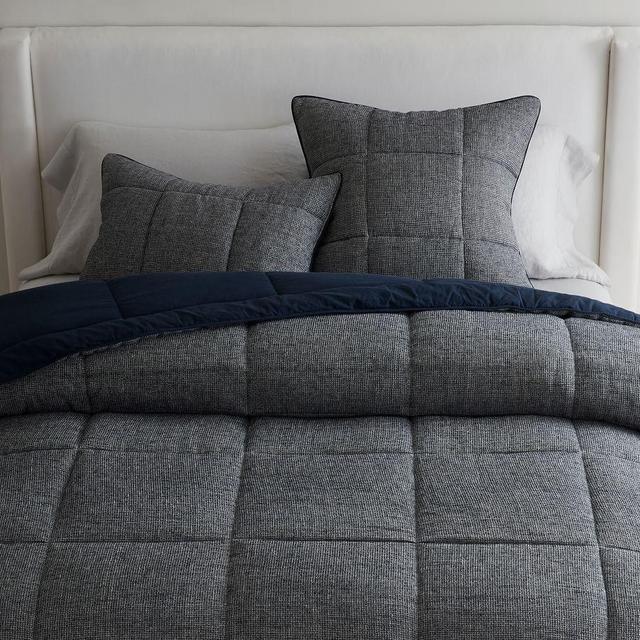 Midnight Belgian Flax Linen Waffle Comforter, King/Cal. King