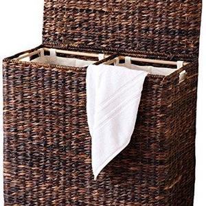 Sofia + Sam - BirdRock Home Oversized Divided Hamper with Liners (Espresso) | Made of Natural Woven Abaca Fiber | Organize Laundry | Cut-Out Handles for Easy Transport | Includes 2 Machine Washable Canvas Liners