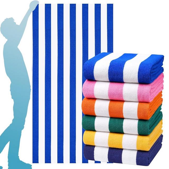 6 Packs Oversized Stripe Beach Towel Thin Terry Set with Beach Bands Extra Large XL Big Clearance Pool Travel Accessories Essentials Soft Super Absorbent Swim Bath Towels Bulk Men Women Adults Gift