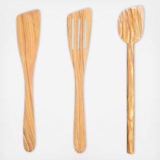 French Olive Wood 3-Piece Cooking Utensil Set
