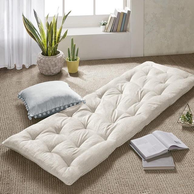 Intelligent Design Edelia Foldable Poly Chenille Light Weight Lounge Floor Pillow Cushion Tufted Seat for Meditation, Game Playing, Yoga, Reading with Travel Wrap, 1 Count (Pack of 1), Ivory