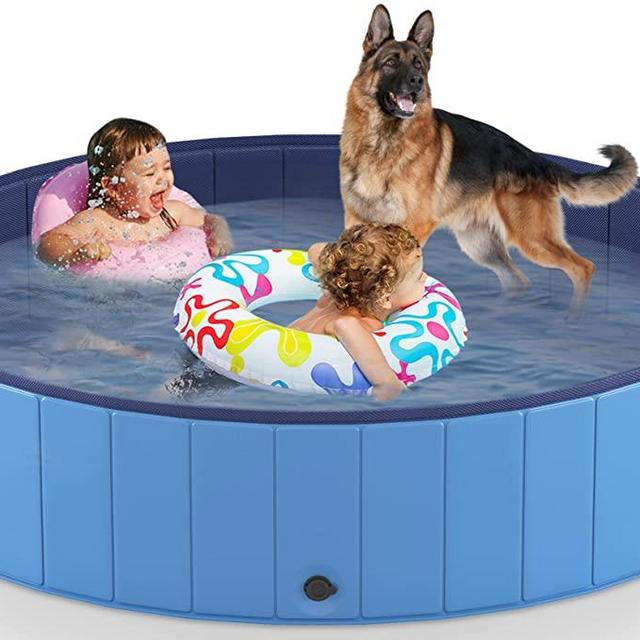 Niubya Foldable Dog Pool, Collapsible Hard Plastic Dog Swimming Pool, Portable Bath Tub for Pets Dogs and Cats, Pet Wading Pool for Indoor and Outdoor, 63 x 12 Inches