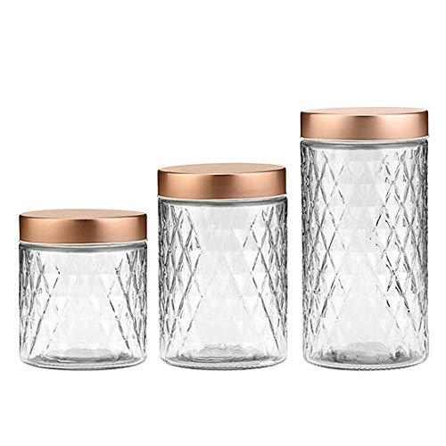 Amici Home 7CN379AS3R Desmond Glass Container Storage Jar, 32-48 & 60 Fluid Ounces, Clear with Copper Lid