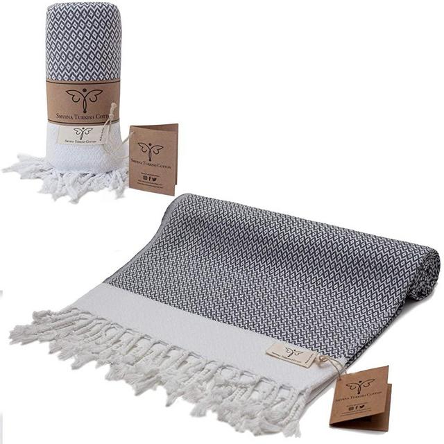 Smyrna Original Turkish Beach Towel Cotton, Prewashed, 37 x 71 Inches | Peshtemal and Turkish Bath Towel for SPA, Beach, Pool, Gym and Bathroom (Dark Grey)