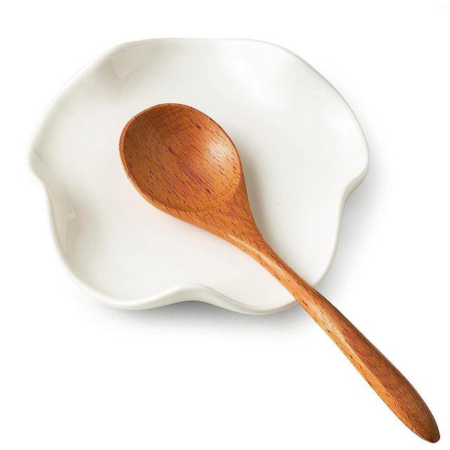 Cute Spoon Rest for Stove Top, Ceramic Spoon Holder for Kitchen Counter, 5.3 Inches Coffee Spoon Holder Utensil Rest, Cooking Gifts for Housewarming, Wedding, White