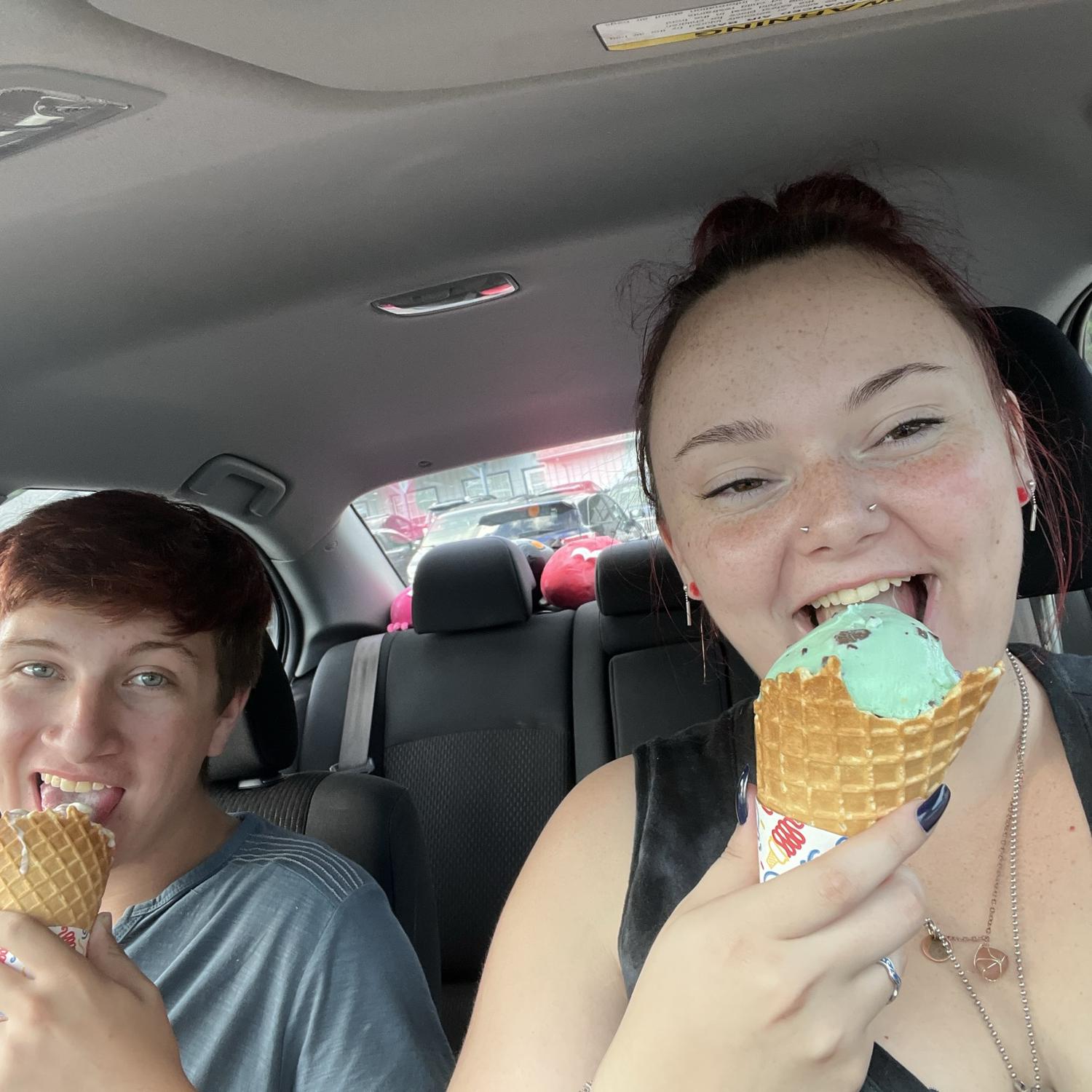 Sneaking away from the kids on our first vacation to get ice cream